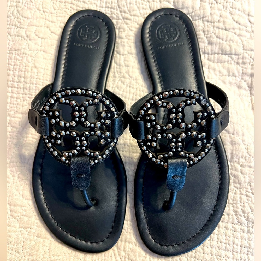 Tory Burch Embellished black miller size 9.5 EUC